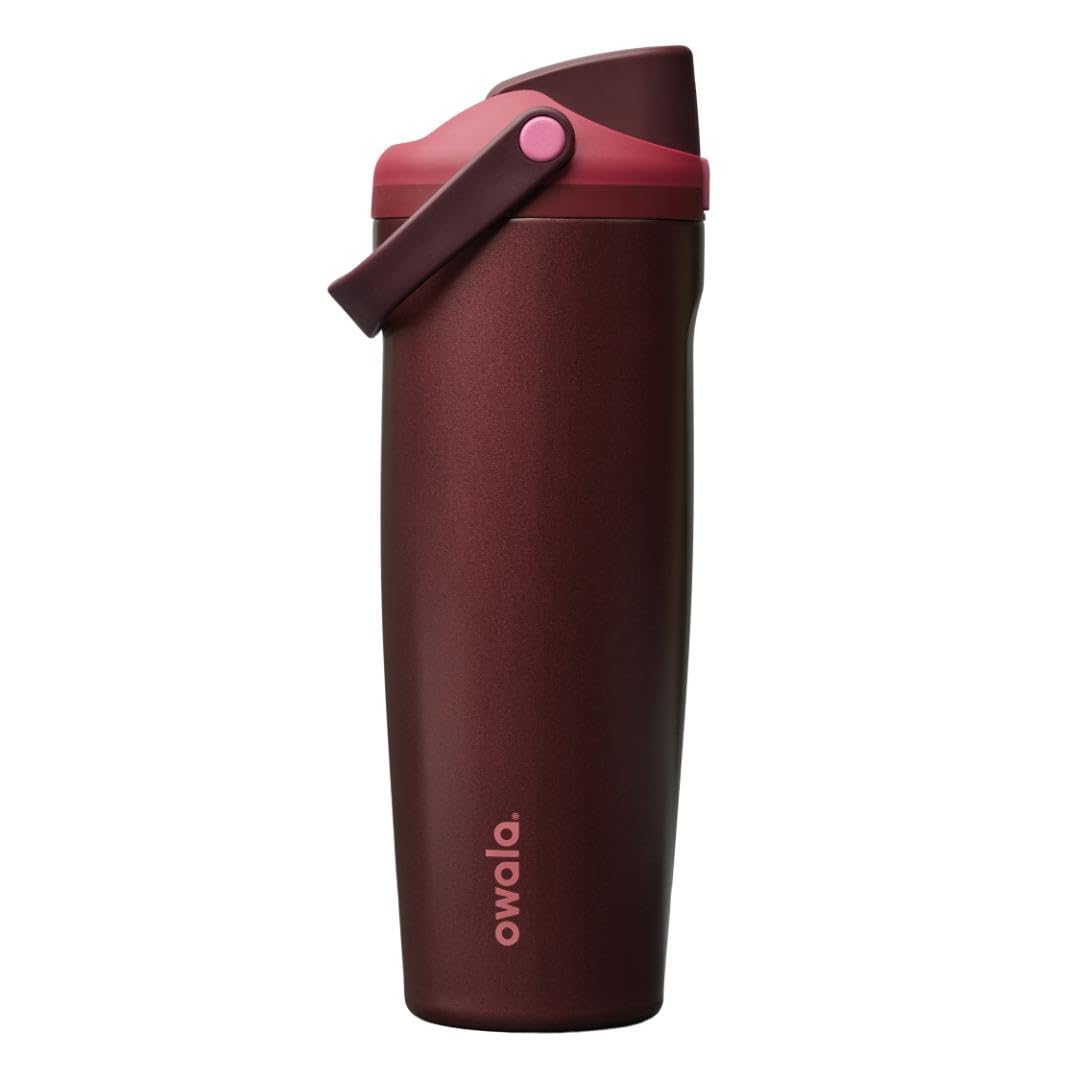 Owala FreeSip Sway Insulated Stainless Steel Water Bottle with Two-Way Spout, Built-In Straw and Bucket Handle, Made for Travel, School, and Sports, 40oz, BPA Free, Leak Proof, Black Cherry