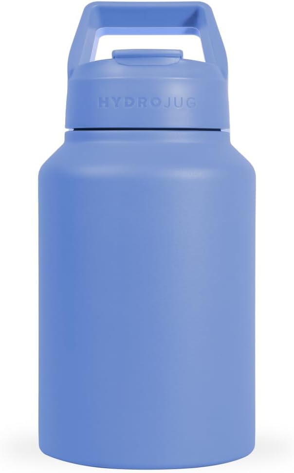 HydroJug Sport - Stainless Steel Tumbler with Straw, Vacuum Insulated, 64oz Leakproof Water Bottle, Ergonomic Design, Reusable, Dishwasher Safe, Rubber Base, Durable for Gym or Outdoors, Light Blue