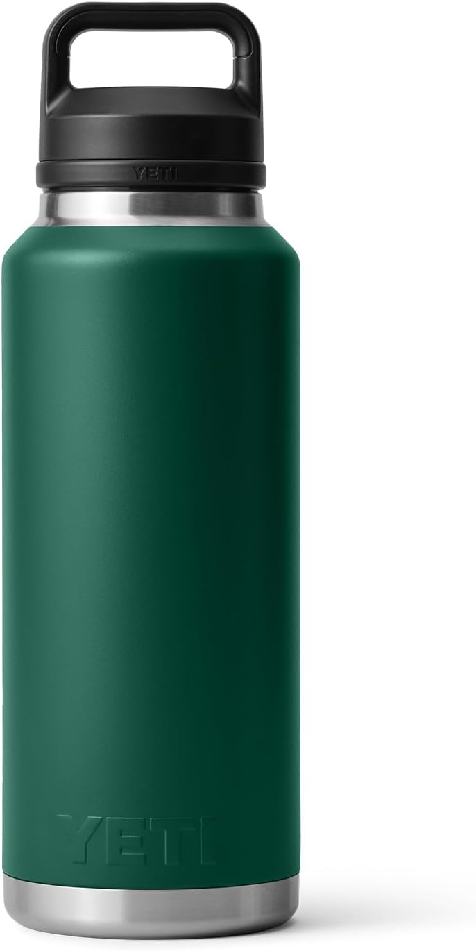 YETI Rambler 46 oz Bottle, Vacuum Insulated, Leakproof, Stainless Steel with Chug Cap, Black Forest Green