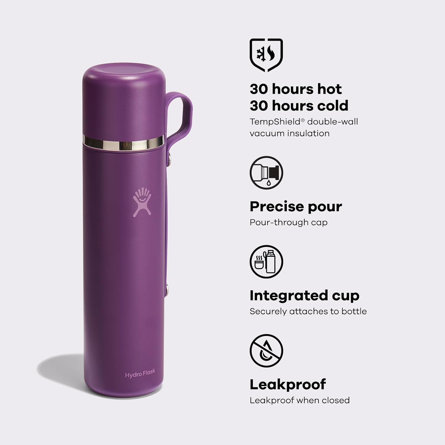 Hydro Flask Hot Flask & Cup – Insulated Stainless Steel, Hot Drink Travel Container for Coffee & Tea 36 Oz Trillium Pink