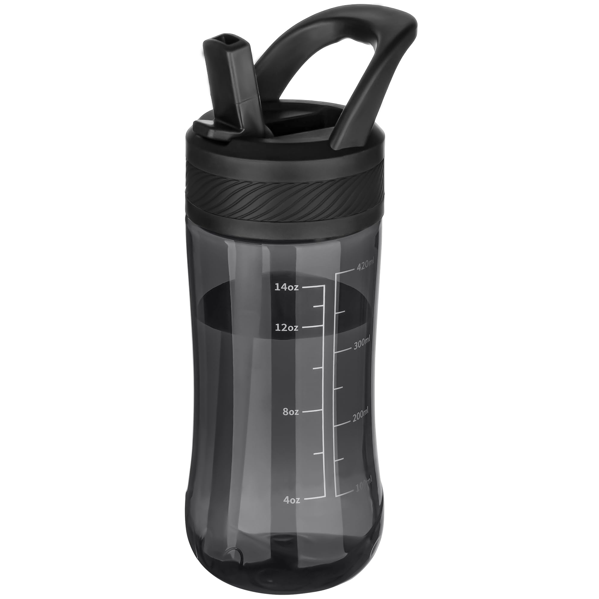 Kids Clear Water Bottle 14oz Flip with Straw Carry Handle, Leakproof, Reusable, Tritan, BPA Free, Suitable for Boys and Girls, Clear