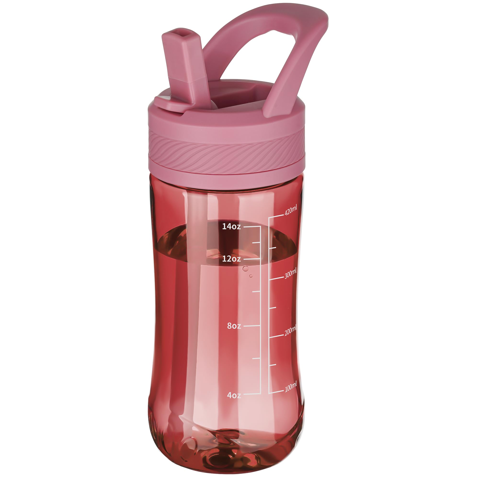 Kids Clear Water Bottle 14oz Flip with Straw Carry Handle, Leakproof, Reusable, Tritan, BPA Free, Suitable for Boys and Girls, Clear