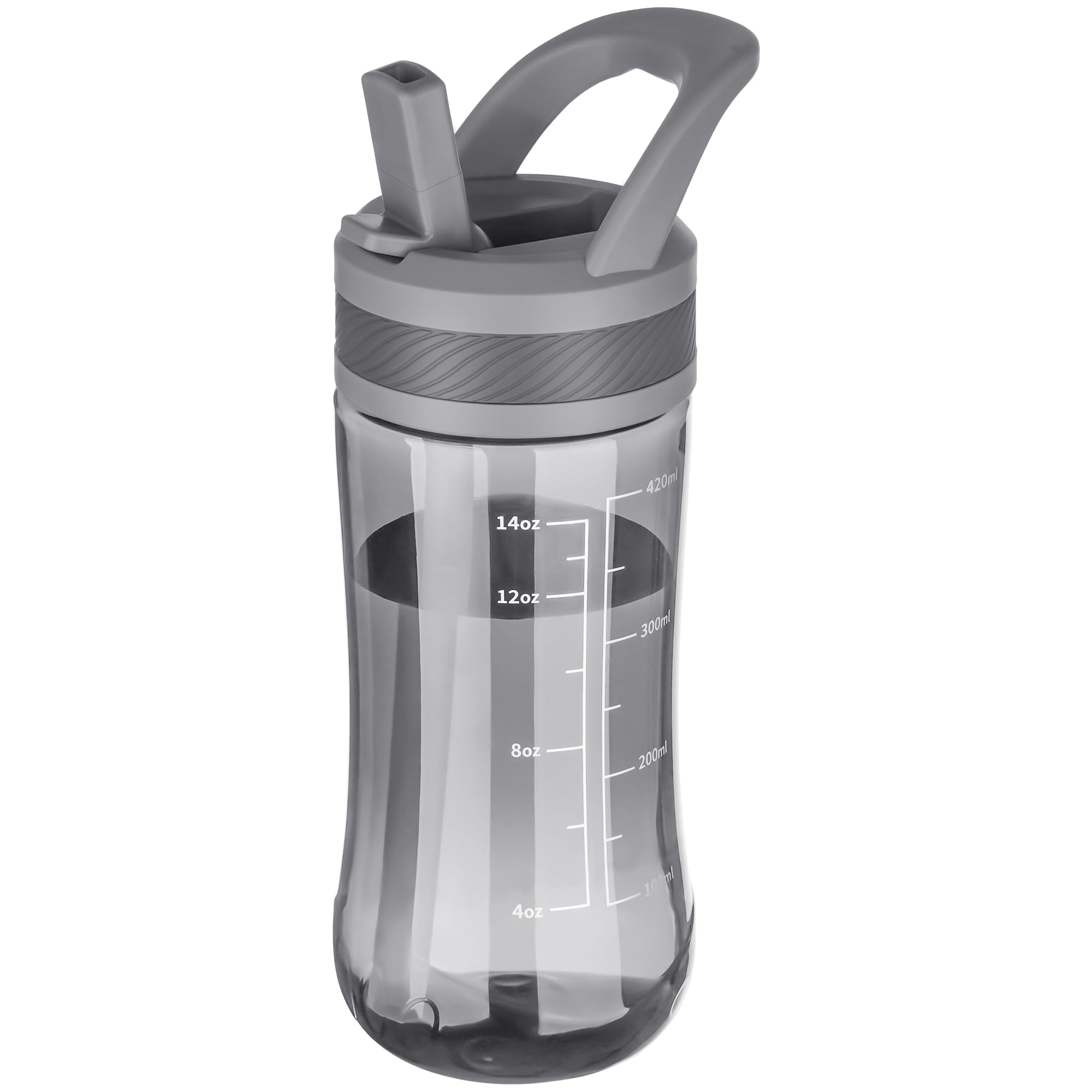 Kids Clear Water Bottle 14oz Flip with Straw Carry Handle, Leakproof, Reusable, Tritan, BPA Free, Suitable for Boys and Girls, Clear
