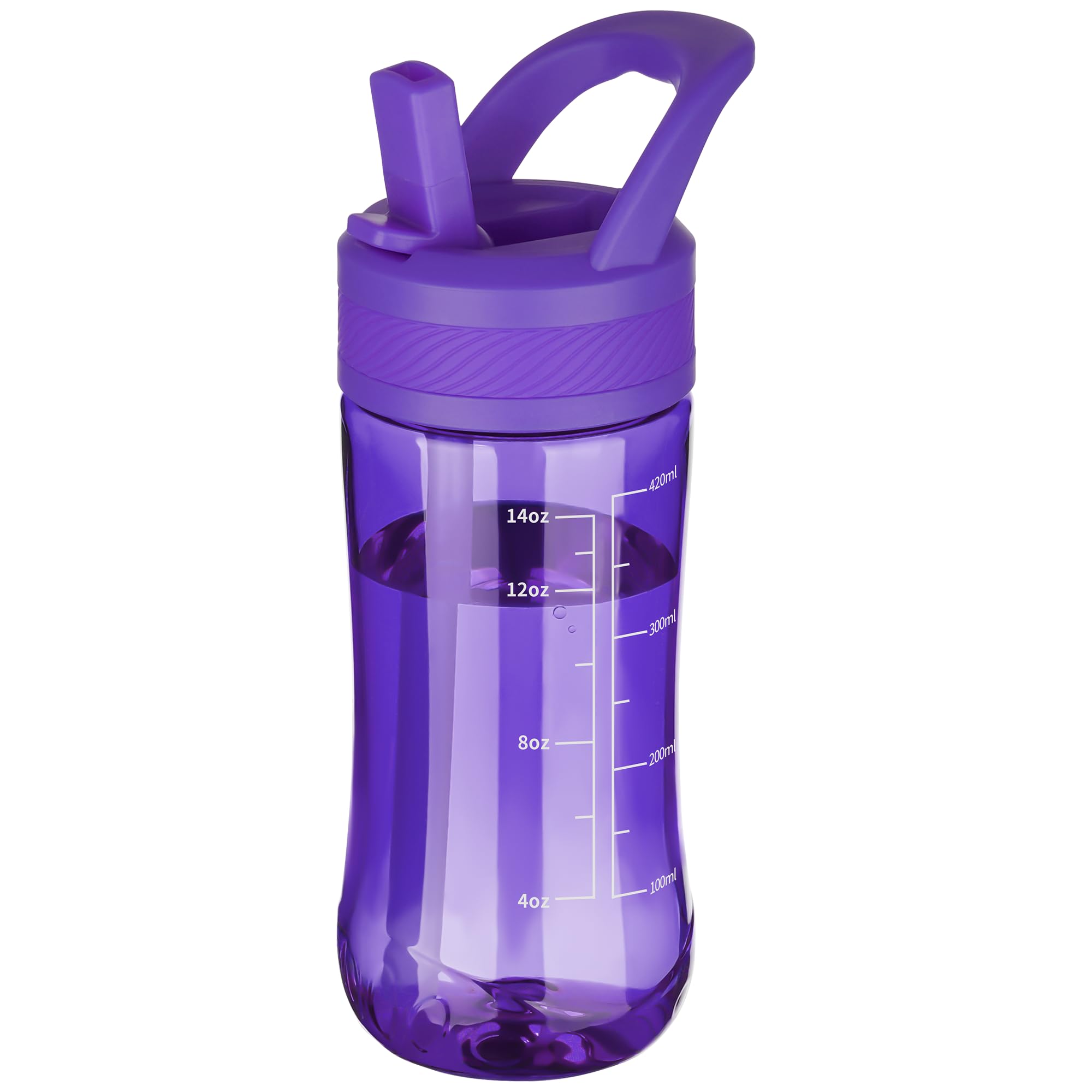 Kids Clear Water Bottle 14oz Flip with Straw Carry Handle, Leakproof, Reusable, Tritan, BPA Free, Suitable for Boys and Girls, Clear
