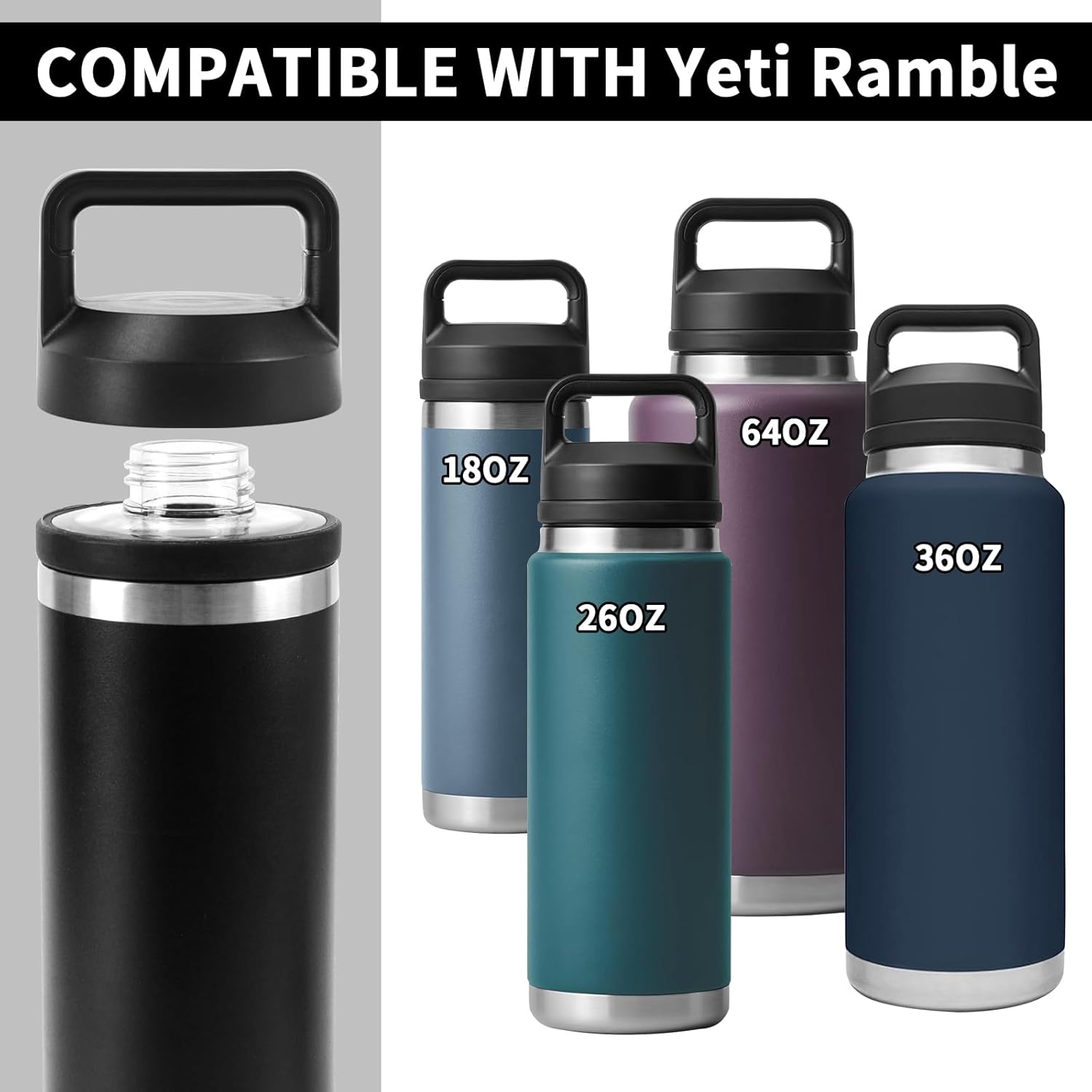 Screw Top Lid Replacement Compatible with Rambler Yeti, Screw Top Chug Cap Compatible with All Yeti Rambler 18/26/36/46/64 OZ,1PC