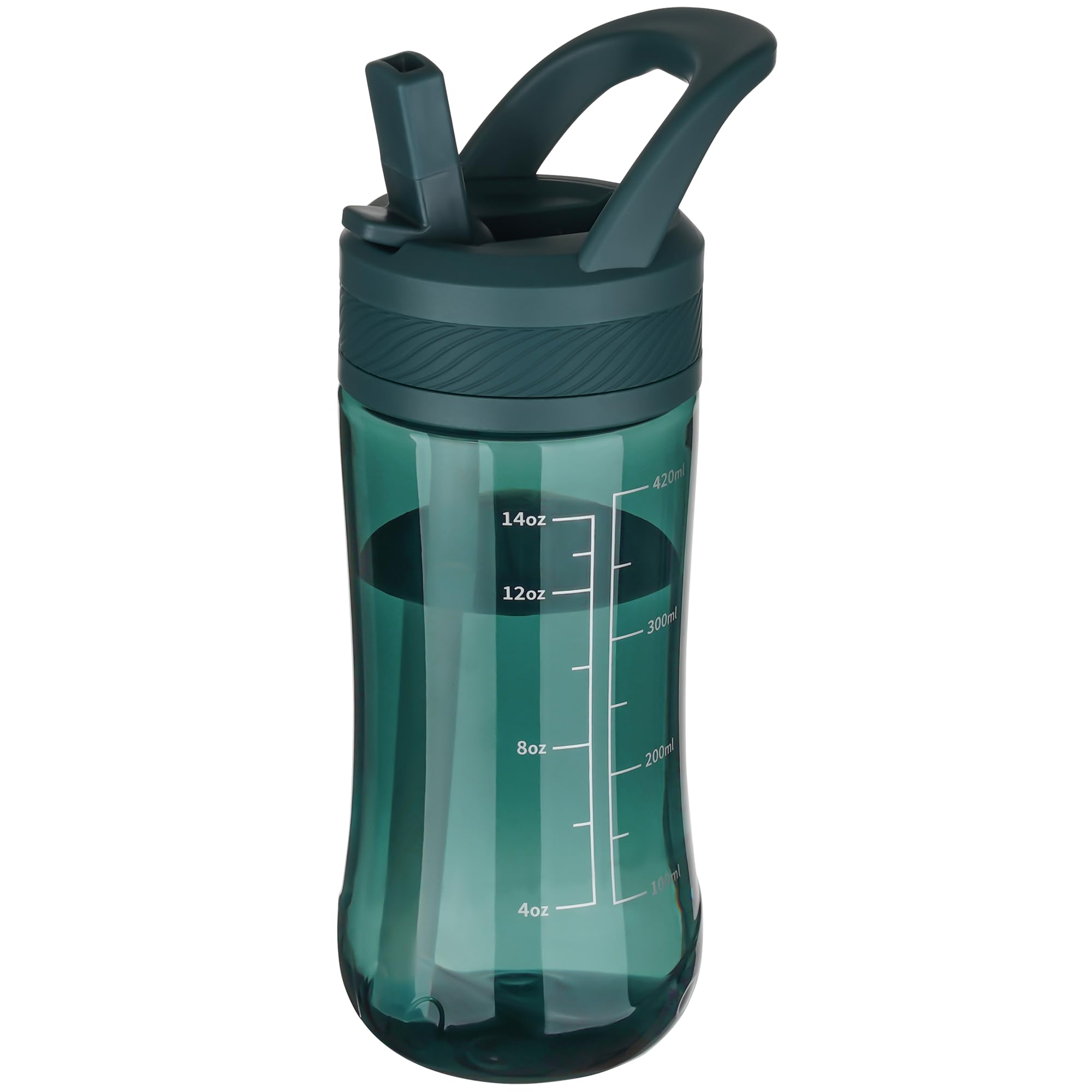 Kids Clear Water Bottle 14oz Flip with Straw Carry Handle, Leakproof, Reusable, Tritan, BPA Free, Suitable for Boys and Girls, Clear