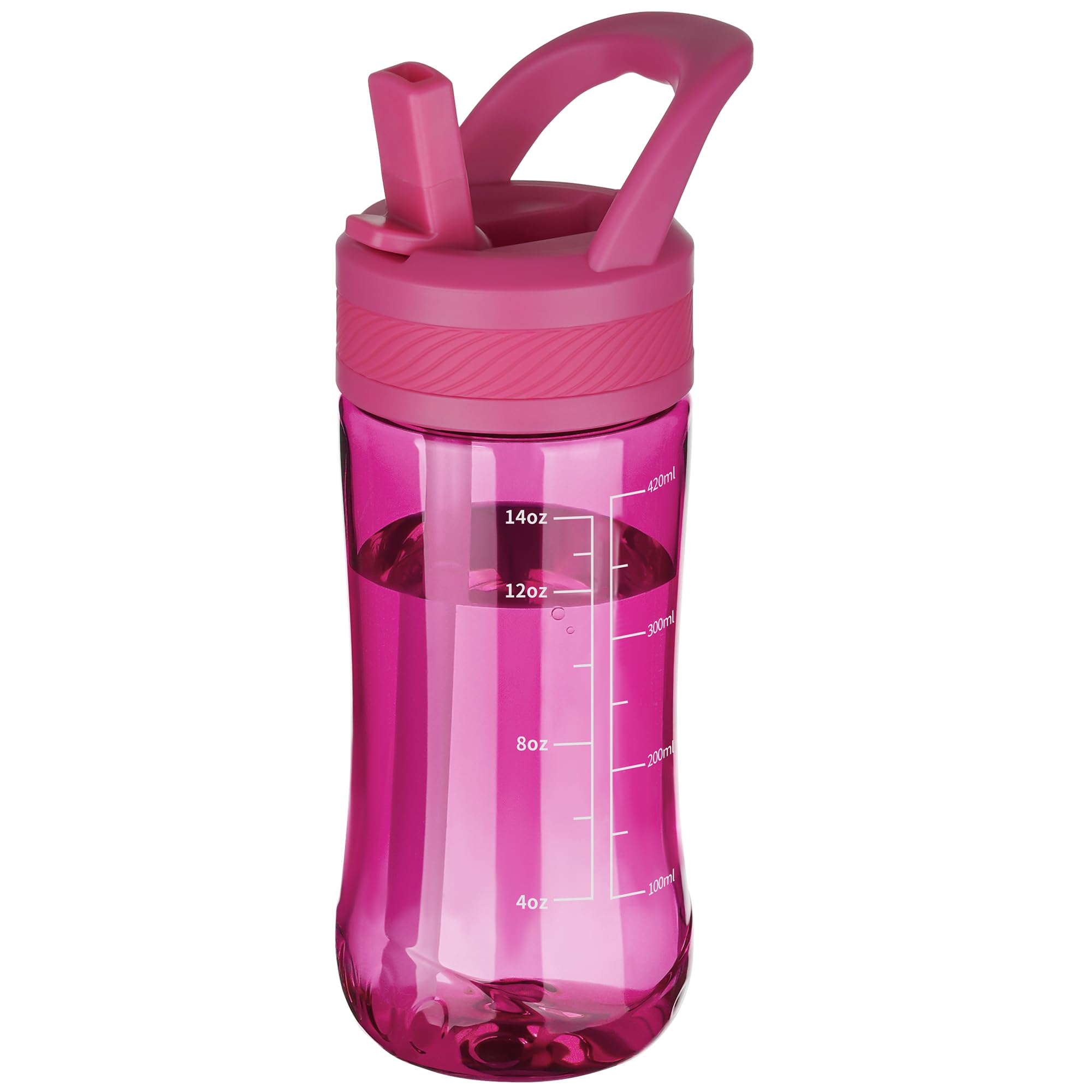 Kids Clear Water Bottle 14oz Flip with Straw Carry Handle, Leakproof, Reusable, Tritan, BPA Free, Suitable for Boys and Girls, Clear