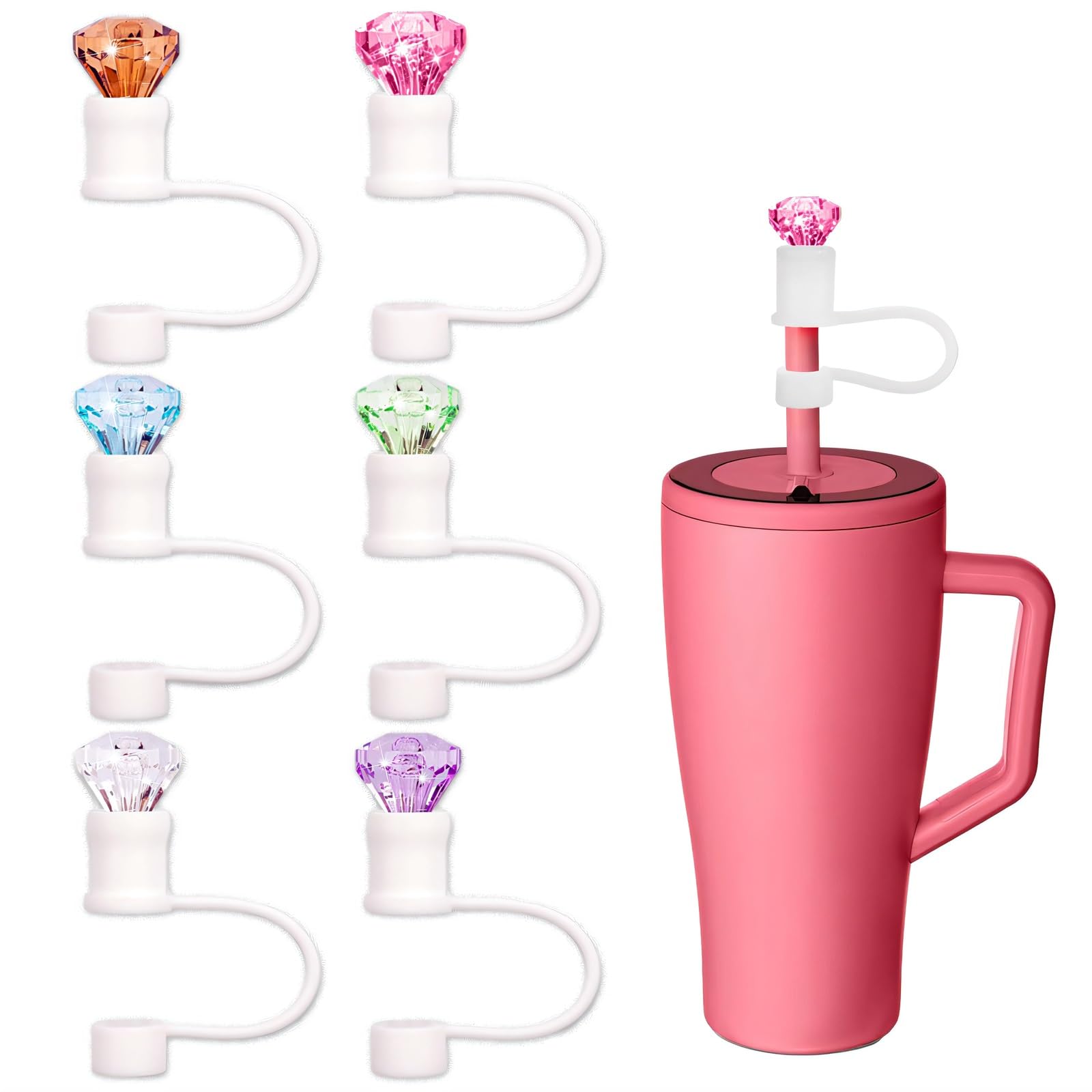4pcs Diamond Straw Cover Cap for Brumate Era 30&40 oz Tumble, 12mm Reusable Silicone Straw Topper Protector Lid with Cute Mix Colors Décor Accessories