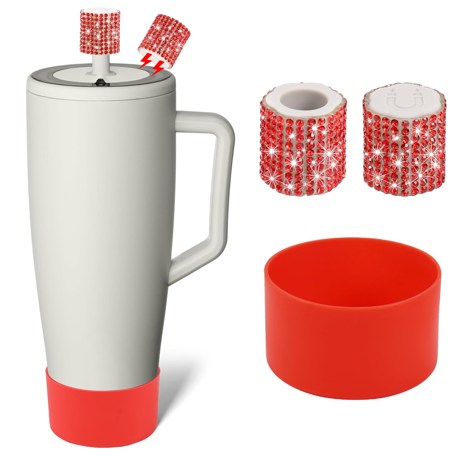 Silicone Boot and Rhinestone Magnetic Straw Cover Cap Compatible with BrüMate Era | Anti-Slip Silicone Protector for 40 oz Tumbler with Handle | Accessory Set for Stainless Steel Drinking Cup