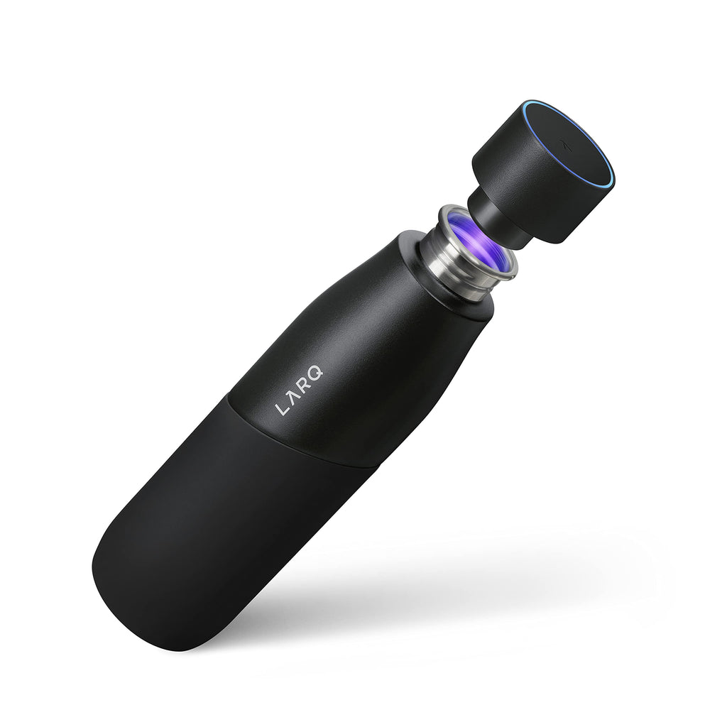 LARQ Bottle Movement PureVis 32 oz- Lightweight Self-Cleaning and Non-Insulated Stainless Steel Water Bottle with UV Water Purifier | Reusable & Travel Friendly, Black/Pine