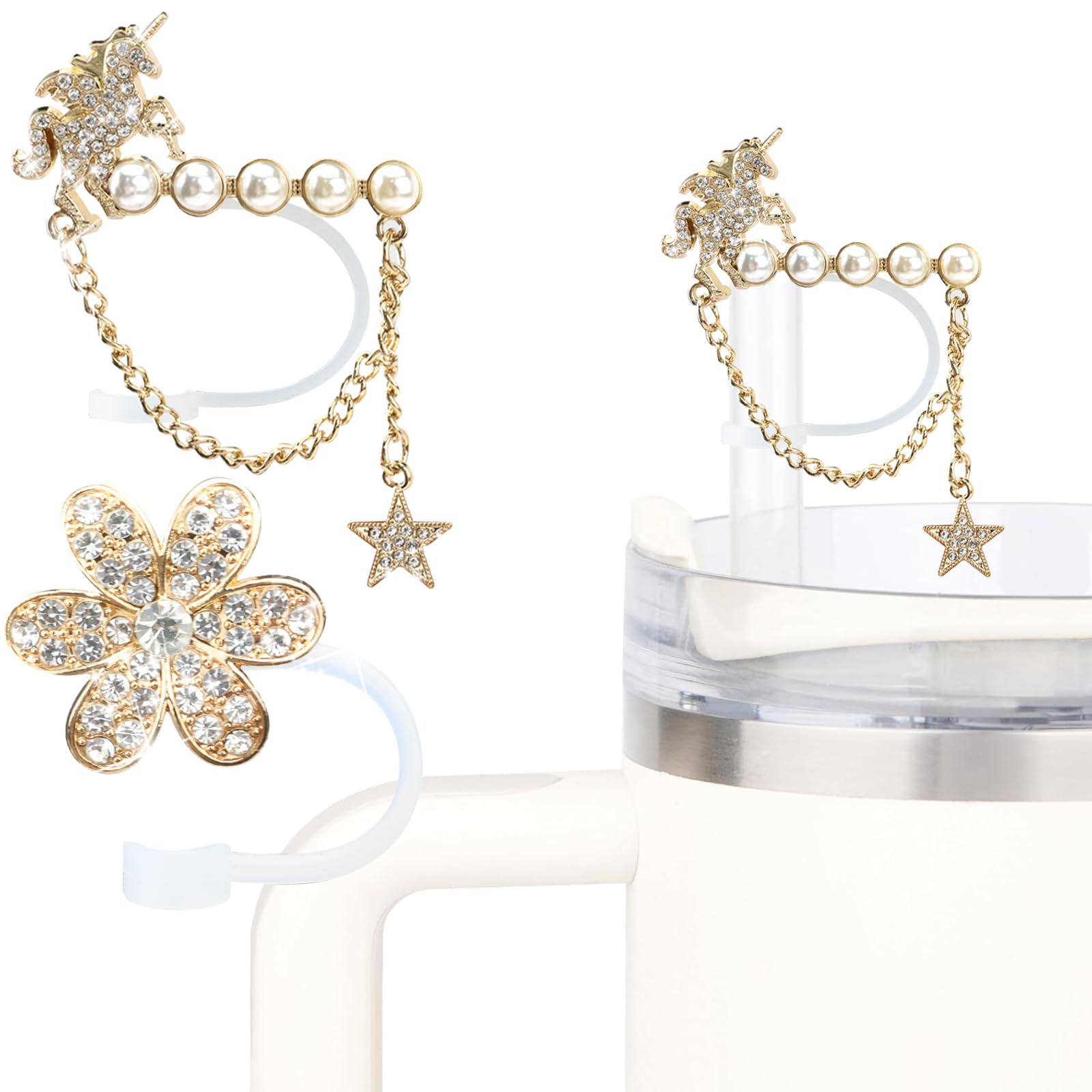 6PCS Cute Butterfly Straw Cover Cap for Stanley Cup Accessories,Bling Straw Toppers for Stanley Tumbler 40&30 oz,Reusable Straws Tips Protectors Compatible with 10mm Straws