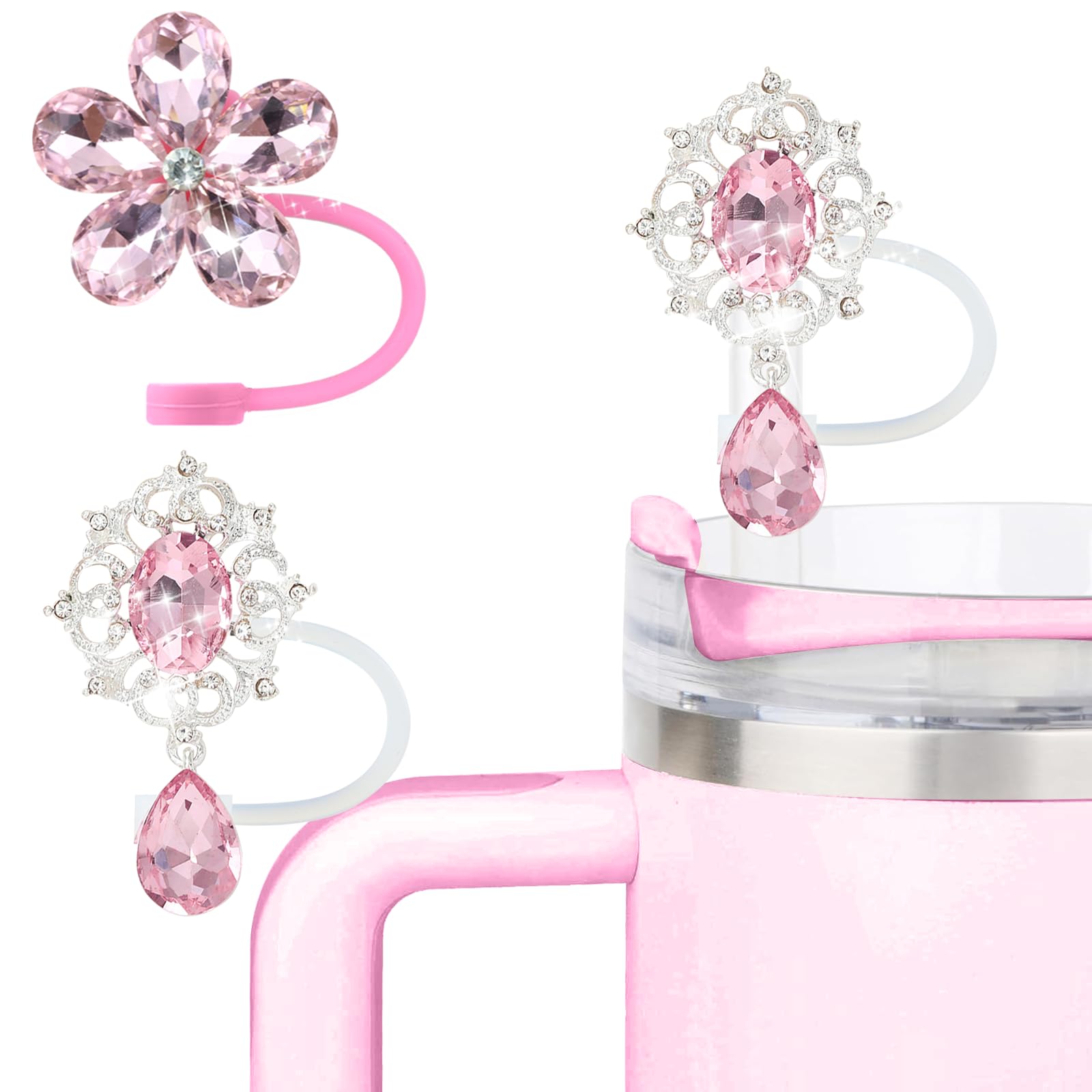 6PCS Cute Butterfly Straw Cover Cap for Stanley Cup Accessories,Bling Straw Toppers for Stanley Tumbler 40&30 oz,Reusable Straws Tips Protectors Compatible with 10mm Straws