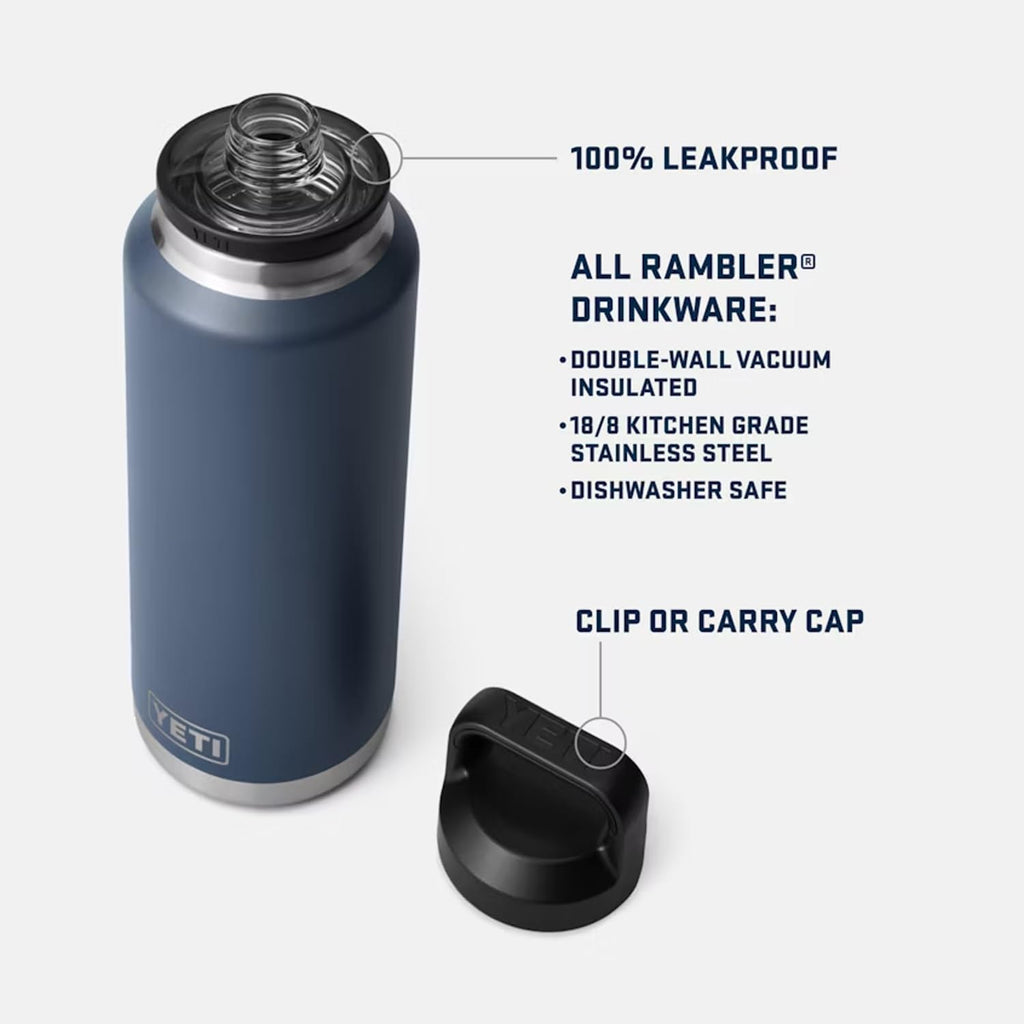 YETI Rambler 46 oz Bottle, Vacuum Insulated, Leakproof, Stainless Steel with Chug Cap, Black Forest Green