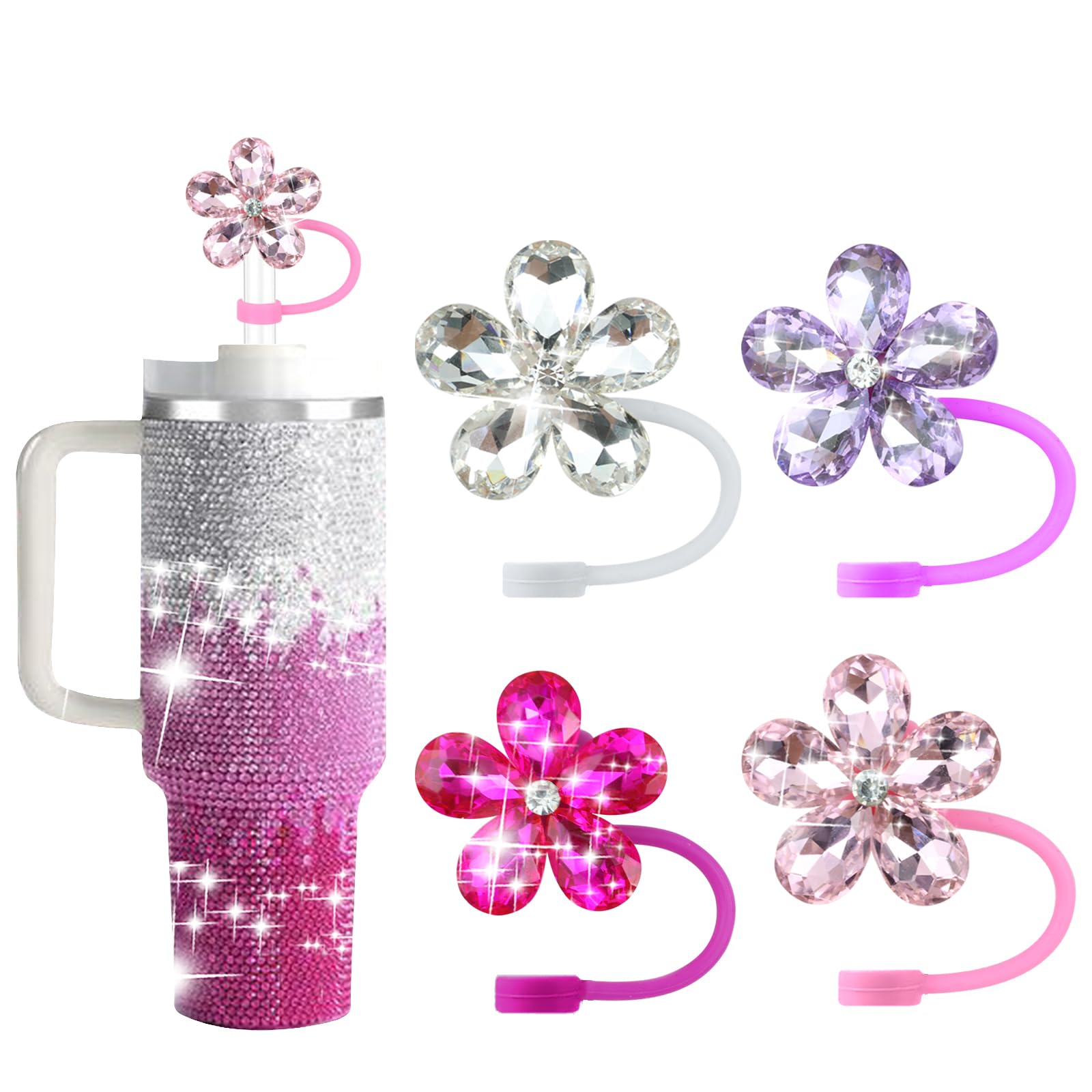 6PCS Cute Butterfly Straw Cover Cap for Stanley Cup Accessories,Bling Straw Toppers for Stanley Tumbler 40&30 oz,Reusable Straws Tips Protectors Compatible with 10mm Straws