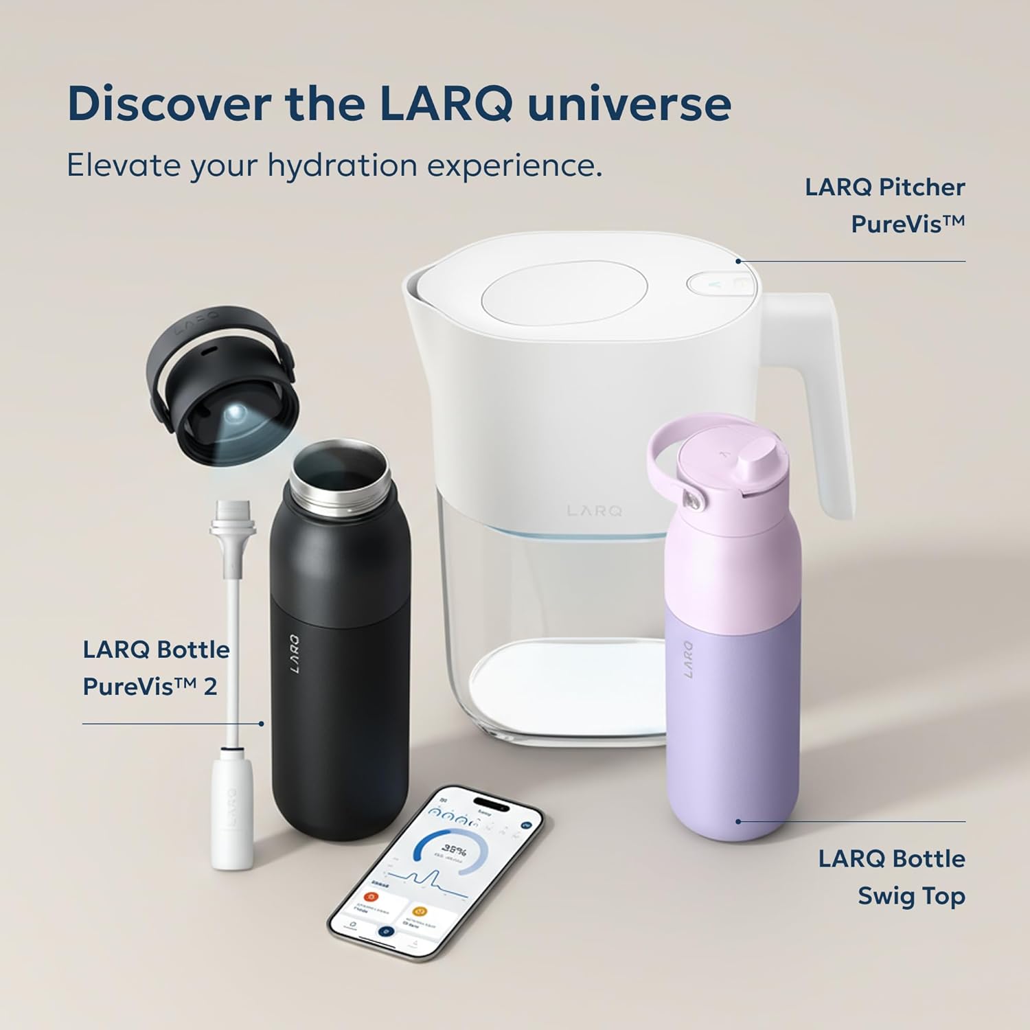LARQ Bottle PureVis 25 oz - Self-Cleaning and Insulated Stainless Steel Water Bottle with UV Water Purifier and Award-winning Design | Reusable & Travel Friendly, Monaco Blue
