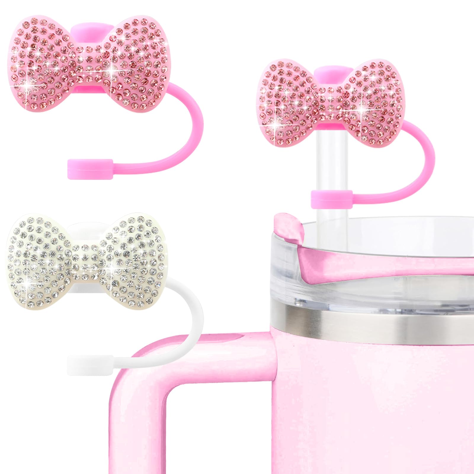 6PCS Cute Butterfly Straw Cover Cap for Stanley Cup Accessories,Bling Straw Toppers for Stanley Tumbler 40&30 oz,Reusable Straws Tips Protectors Compatible with 10mm Straws