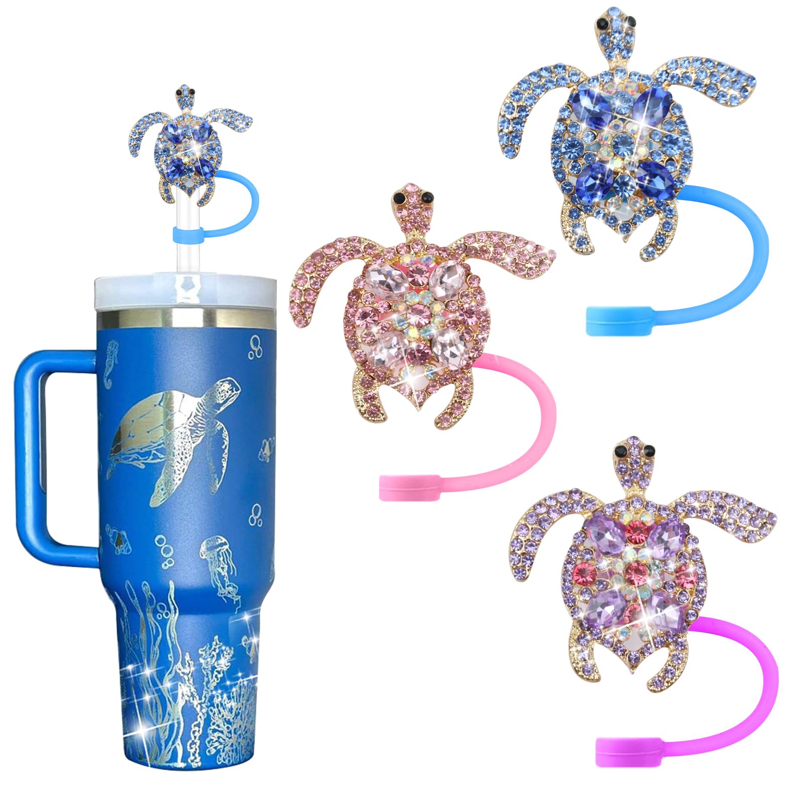 6PCS Cute Butterfly Straw Cover Cap for Stanley Cup Accessories,Bling Straw Toppers for Stanley Tumbler 40&30 oz,Reusable Straws Tips Protectors Compatible with 10mm Straws