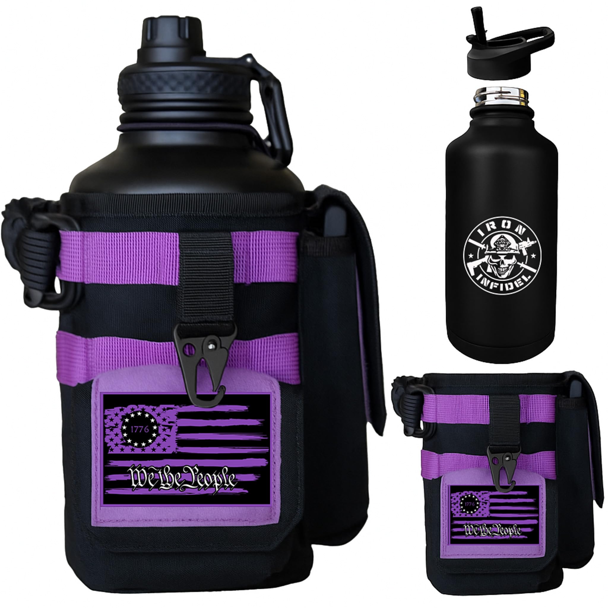 Iron Infidel Battle Bottle - One Gallon Insulated Water Bottle with Dual Carry Handles - 128 oz Tactical Stainless Steel Water Jug & Rugged Extra Large Sleeve With Storage (Betsy 128 Ounces)