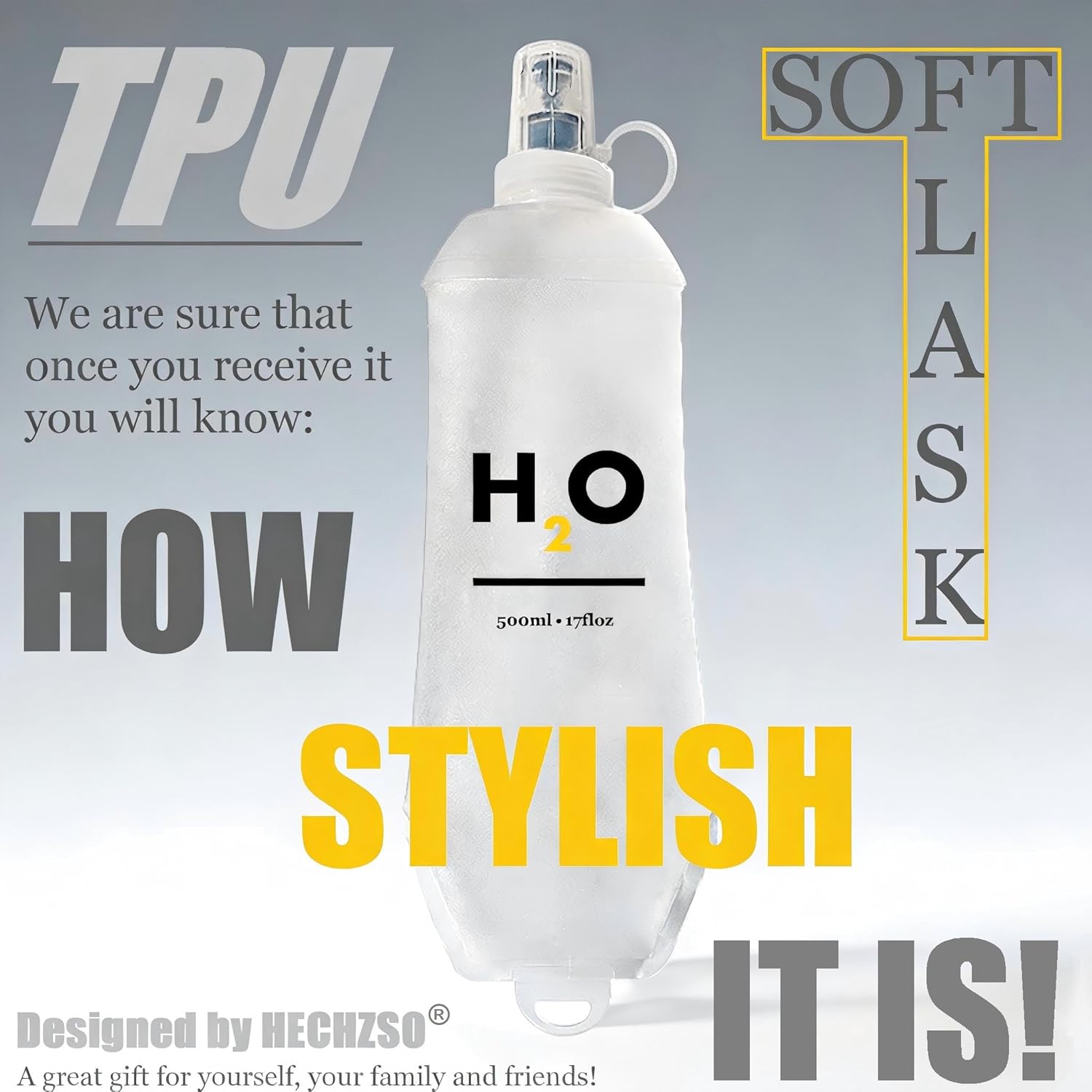 Collapsible TPU Soft Flask 500ml Leakproof Hydration Bottle with High-Flow Bite Valve for Hydration Vest Running, Hiking, Cycling & Climbing, Lightweight Foldable Water Bottle (1pc 500ml17oz)
