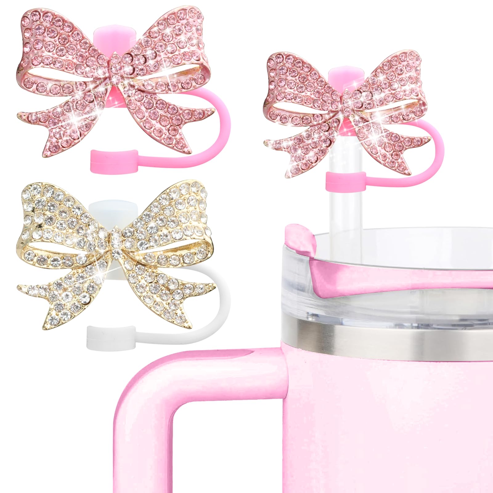6PCS Cute Butterfly Straw Cover Cap for Stanley Cup Accessories,Bling Straw Toppers for Stanley Tumbler 40&30 oz,Reusable Straws Tips Protectors Compatible with 10mm Straws