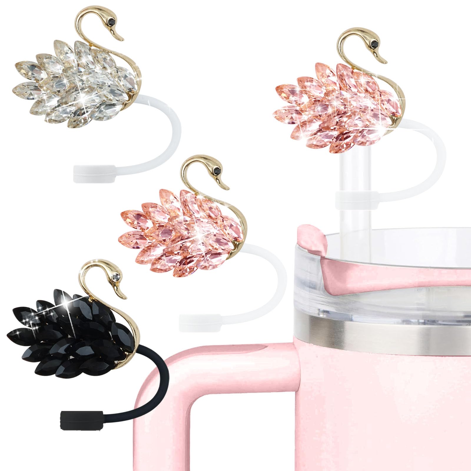 6PCS Cute Butterfly Straw Cover Cap for Stanley Cup Accessories,Bling Straw Toppers for Stanley Tumbler 40&30 oz,Reusable Straws Tips Protectors Compatible with 10mm Straws