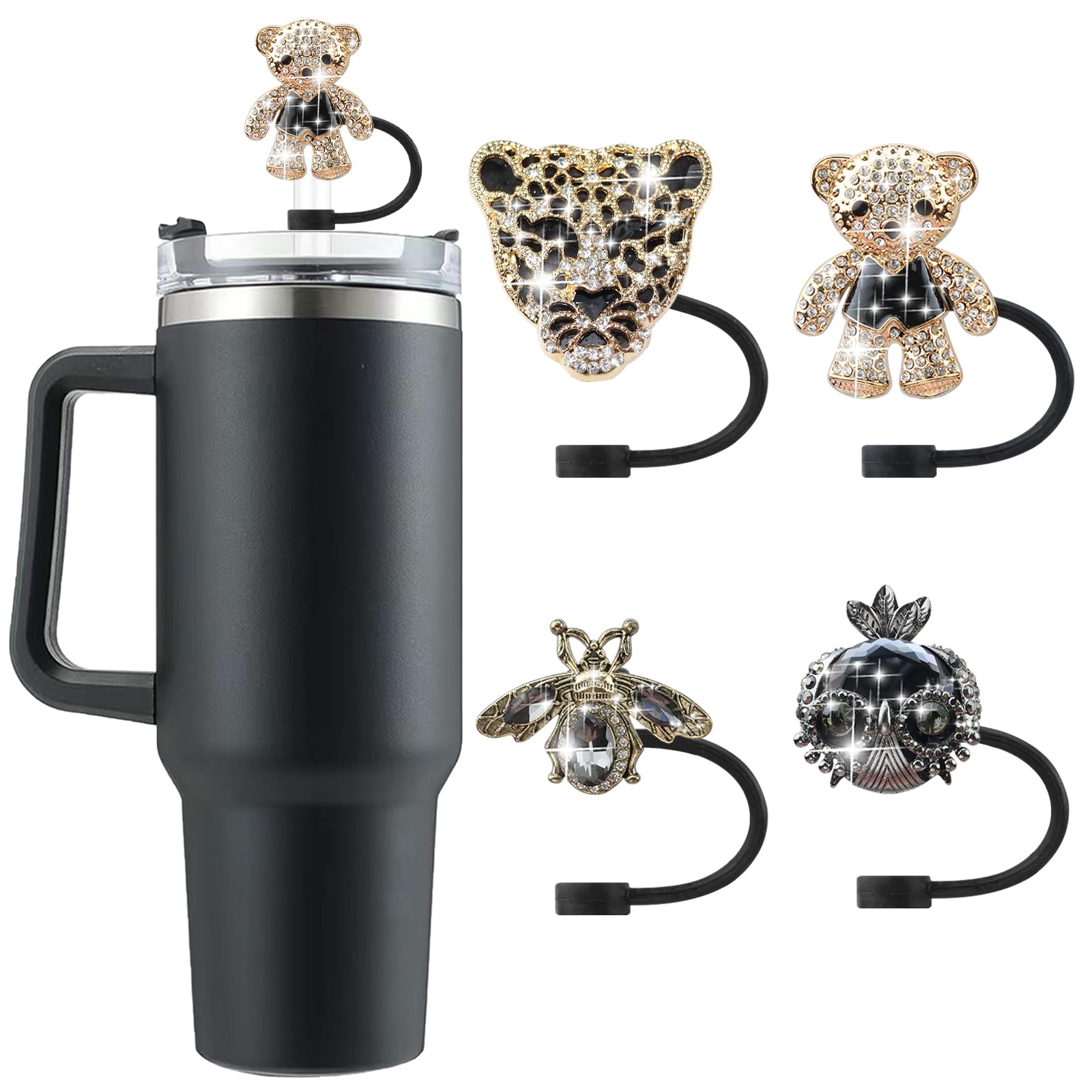 6PCS Cute Butterfly Straw Cover Cap for Stanley Cup Accessories,Bling Straw Toppers for Stanley Tumbler 40&30 oz,Reusable Straws Tips Protectors Compatible with 10mm Straws