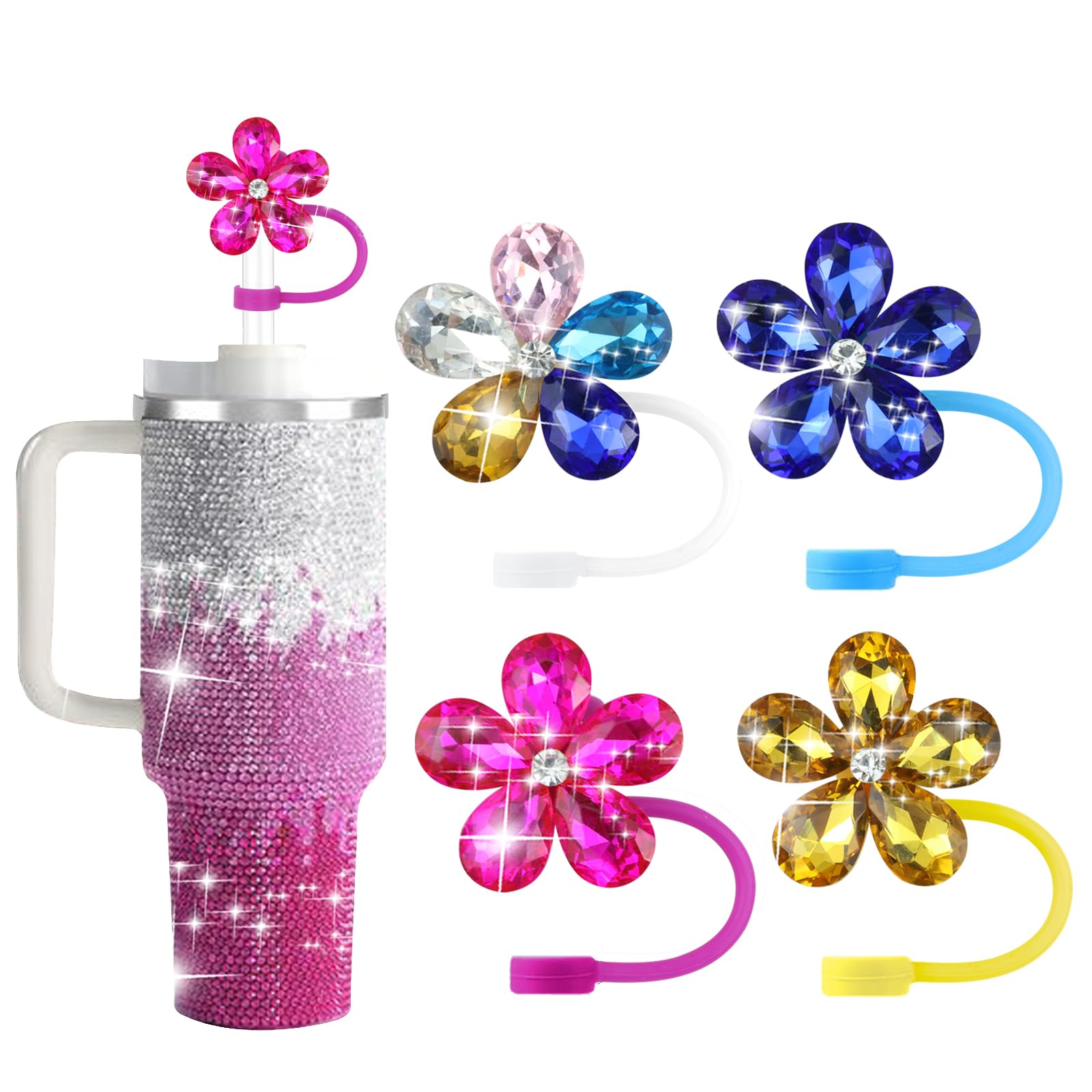 6PCS Cute Butterfly Straw Cover Cap for Stanley Cup Accessories,Bling Straw Toppers for Stanley Tumbler 40&30 oz,Reusable Straws Tips Protectors Compatible with 10mm Straws