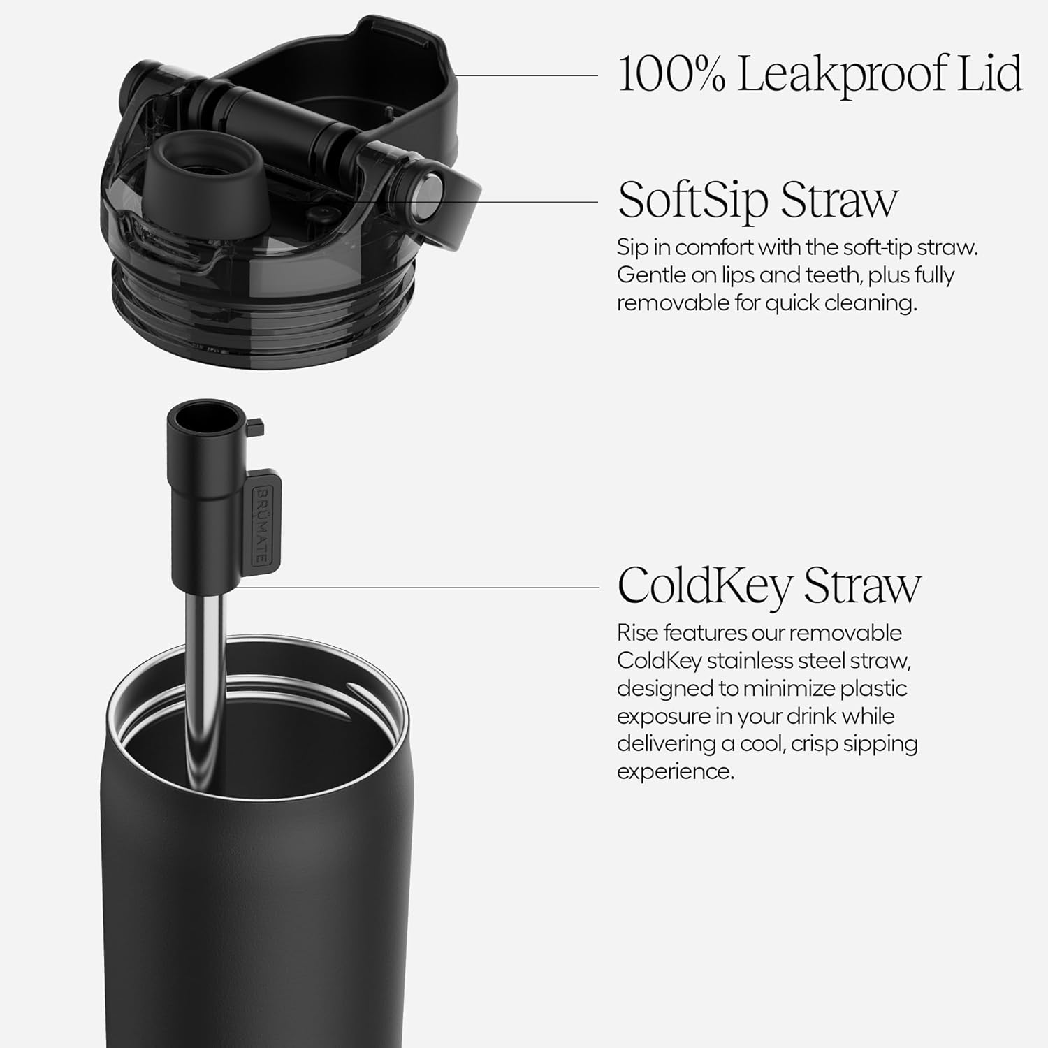 BrüMate Rise 25oz Water Bottle With 100% Leakproof Covered Silicone Straw | Insulated Stainless Steel Water Bottle With Removable Straw | Fast Flow | Soft Sip Silicone Spout | BPA-Free (Dark Aura)