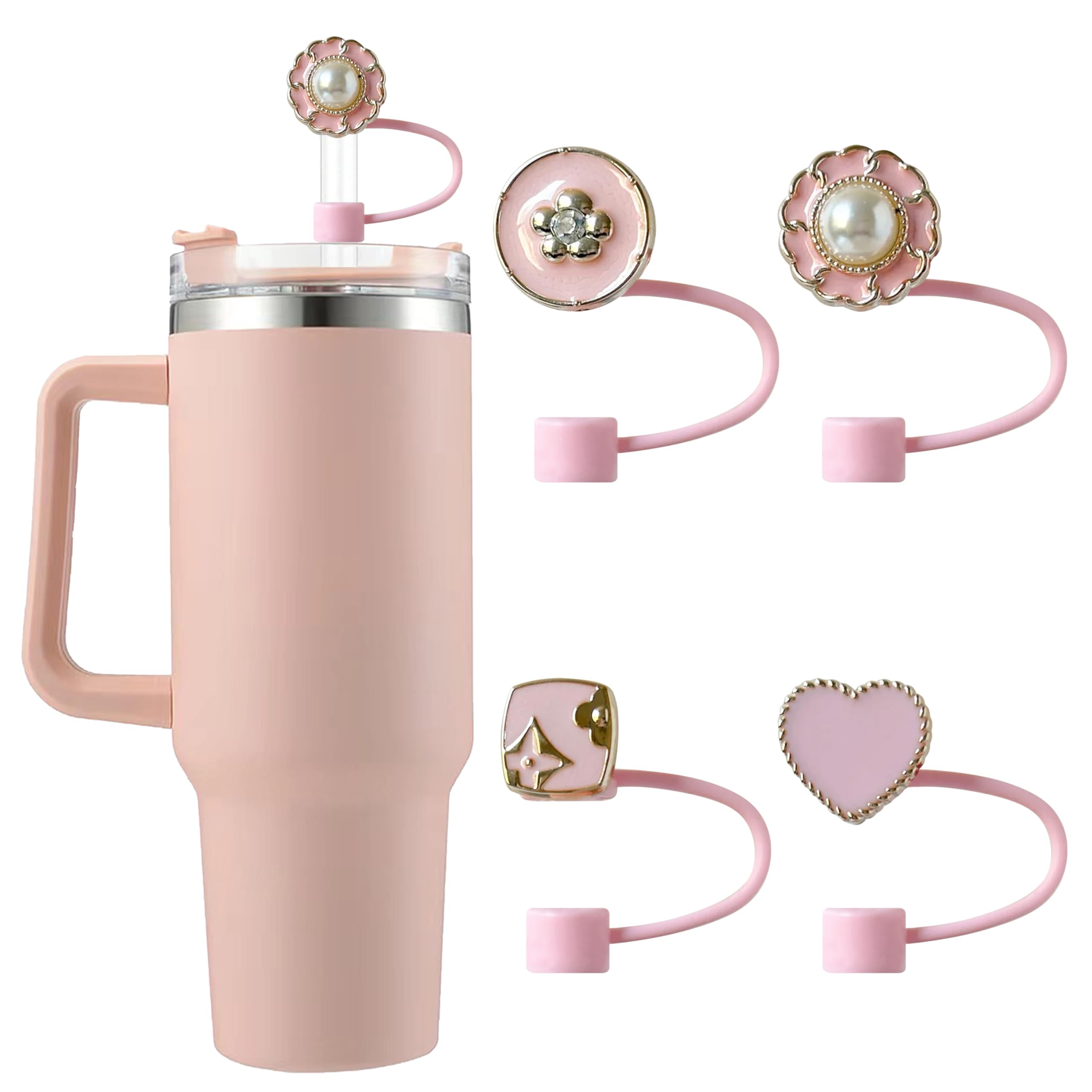 6PCS Cute Butterfly Straw Cover Cap for Stanley Cup Accessories,Bling Straw Toppers for Stanley Tumbler 40&30 oz,Reusable Straws Tips Protectors Compatible with 10mm Straws