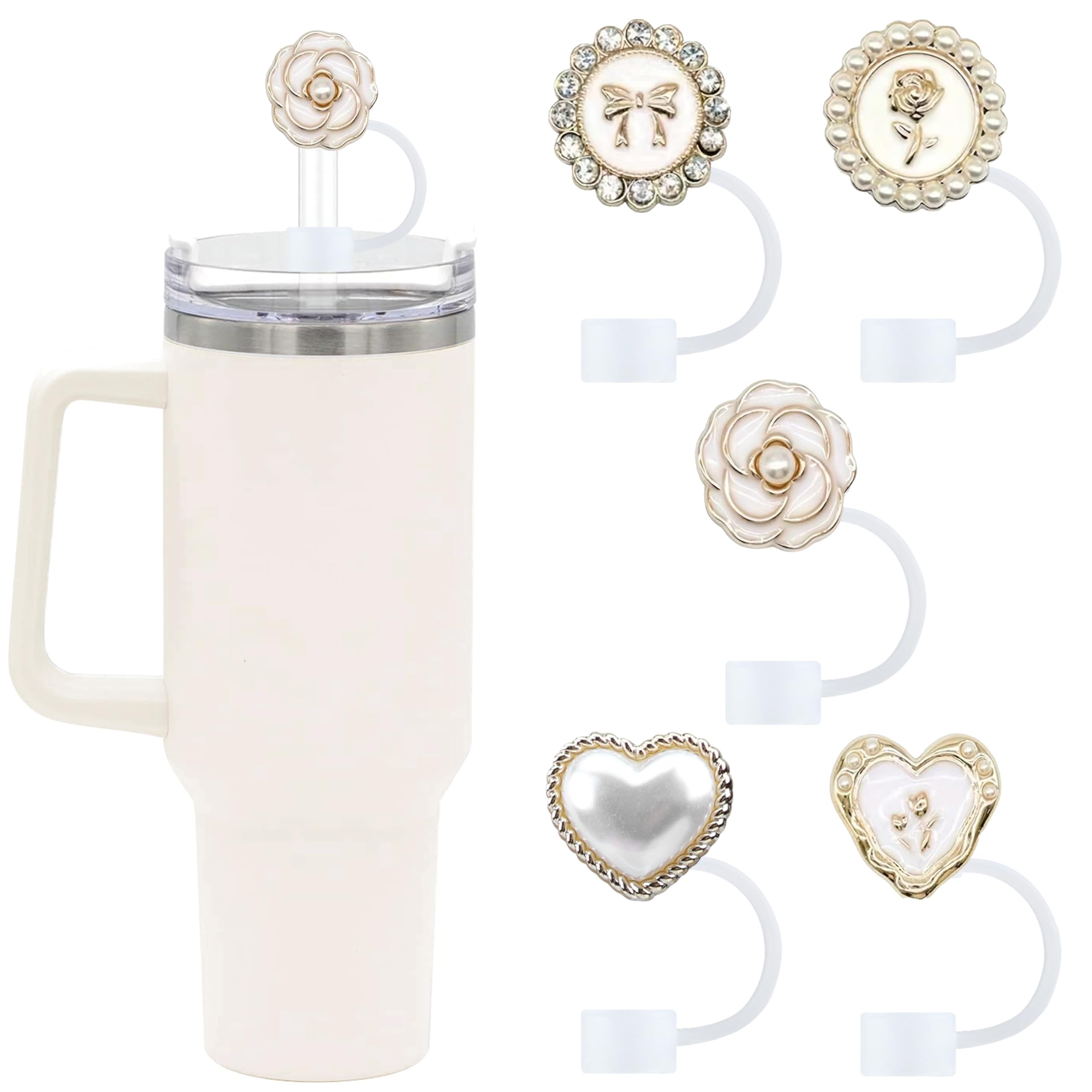 6PCS Cute Butterfly Straw Cover Cap for Stanley Cup Accessories,Bling Straw Toppers for Stanley Tumbler 40&30 oz,Reusable Straws Tips Protectors Compatible with 10mm Straws