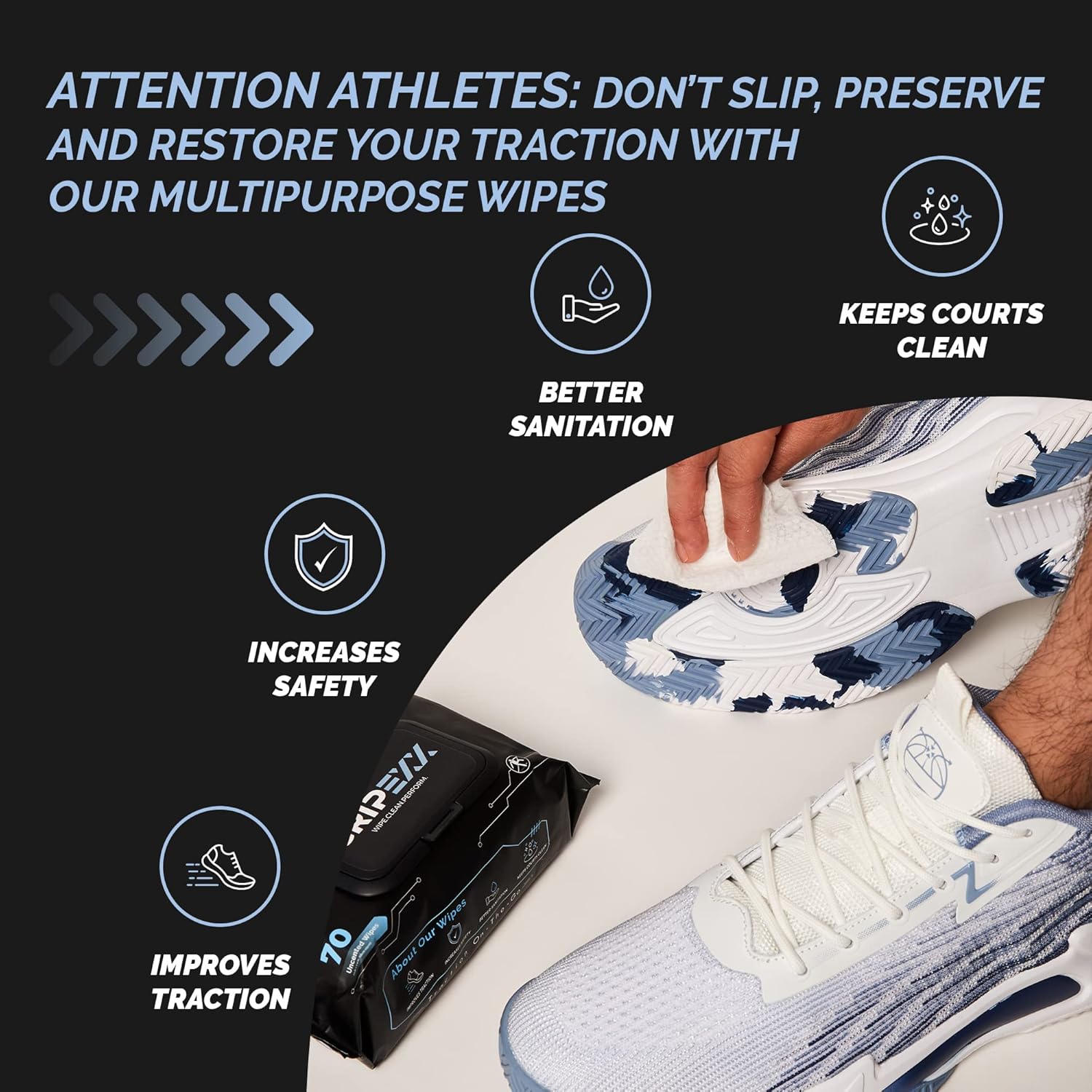 70 Shoe Wipes, Multipurpose Sneaker Wipes for Basketball & Sneakerheads - Alternative to Basketball Grip Spray